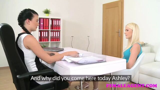 FemaleAgent Busty agent slides her dildo deep inside